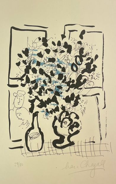 CHAGALL (Marc). "Le Bouquet noir et bleu" (1957). Lithographie en couleurs tirée...