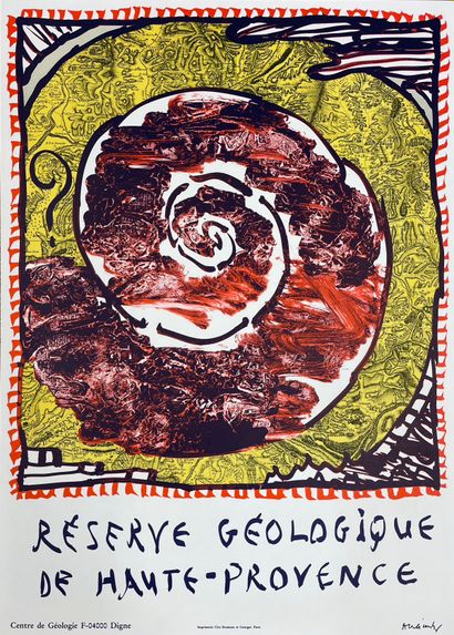 ALECHINSKY (Pierre). "上普罗旺斯地质保护区" (1993)。彩色平版印刷海报。P., Clot, Bramsen et Georges, 1993,...