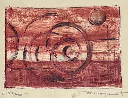 BAUGNIET (Marcel-Louis). "漩涡"（1960）。纸上混合媒体，右下角有标题、日期和签名，装在垫子和白色木框中。框架尺寸：32.5 x 23.5厘米；主题：13...
