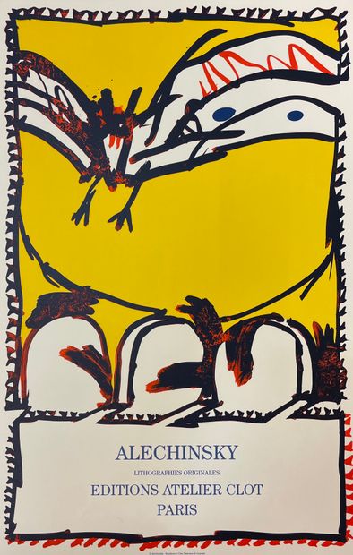ALECHINSKY (Pierre). "绘画和著作"（1977年）。彩色平版印刷海报。P., Clot, Bramsen and Georges, 1977,...