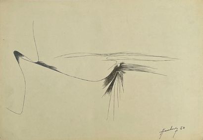HEERBRANT (Henri). "Composition" (1954). Encre sur papier, contrecollée par son bord...