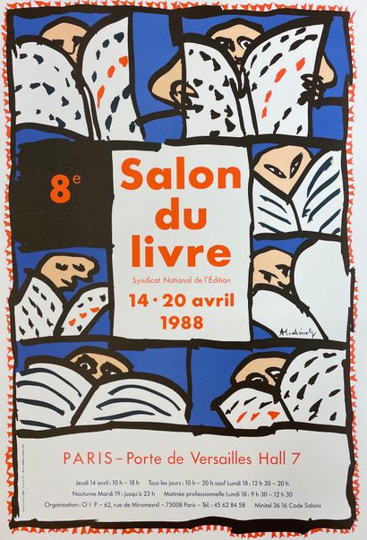 ALECHINSKY (Pierre). "书展"（1988）。彩色平版印刷海报。P., Clot, Bramsen et Georges, 1988, 尺寸:...