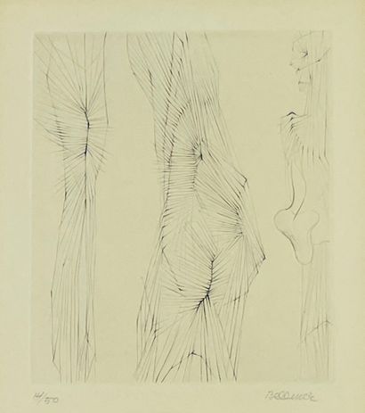 BELLMER (Hans). "Composition". Etching in black, just. 14/50, signed in pencil, mounted...