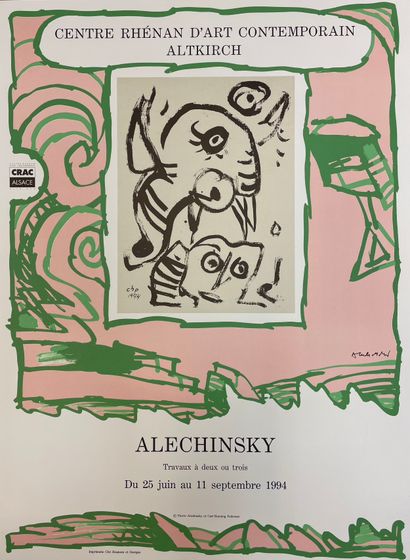 ALECHINSKY (Pierre). "Travaux à deux ou trois" (1994).彩色石版画海报，为阿尔特基尔希的Rhénan d'Art...