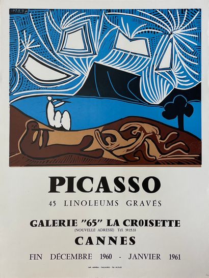 PICASSO (Pablo). "45 linoleums gravés" (1960). Affiche lithographique en couleurs,...