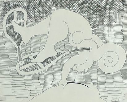 GOFFIN (Josse). "Le Rêve d'un tempérament" (1975). Dessin à l'encre, signé au coin...