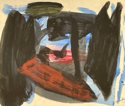 null SCHNEIDER (Gérard). "Composition" (1964). Huile sur papier, marouflée sur toile,...