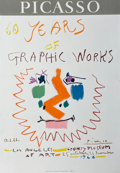 PICASSO (Pablo). "60 Years of Graphic Works" (1966). Affiche lithographique en couleurs,...