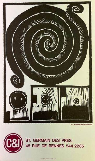ALECHINSKY (Pierre). Poster (1973). Wood engraving. P., Clot, Bramsen et Georges,...
