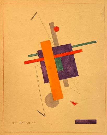BAUGNIET (Marcel-Louis). "Composition". Watercolor on paper, signed in the lower...
