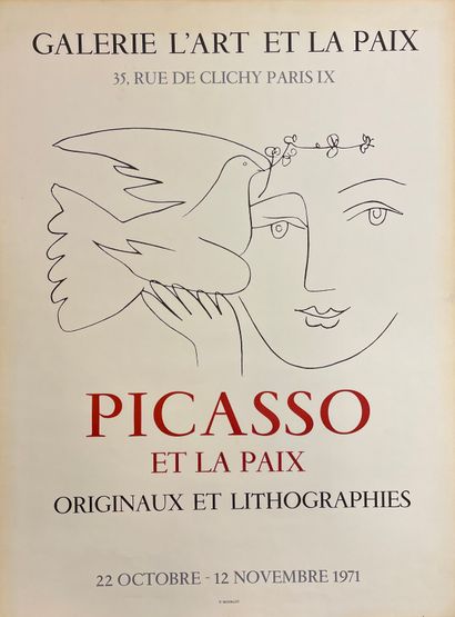 PICASSO (d'après Pablo). "Picasso et la paix" (1971). Lithographie en noir. P., Mourlot,...