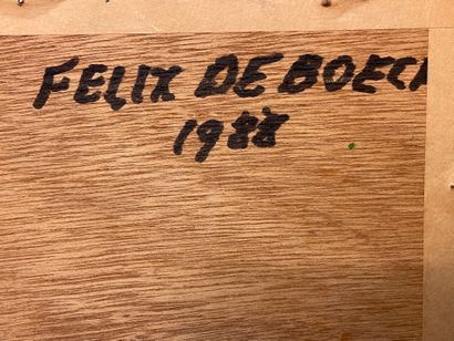 DE BOECK (Félix). "Composition" (1988). Huile sur panneau, datée et signée au dos,...