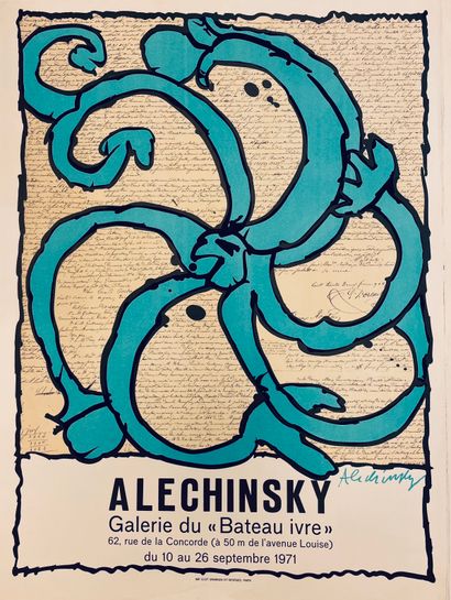 ALECHINSKY (Pierre). 海报（1971年）。为他在Galerie du Bateau Ivre的展览制作的彩色石版画。P., Clot, Bramsen...