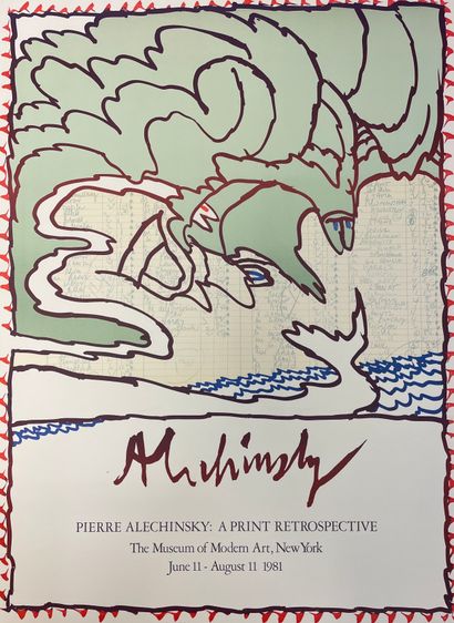 ALECHINSKY (Pierre). "边缘和中心"（1987）。彩色石印海报，为他在纽约萨洛蒙-R-古根海姆博物馆的展览制作。P. Clot, Bramsen...