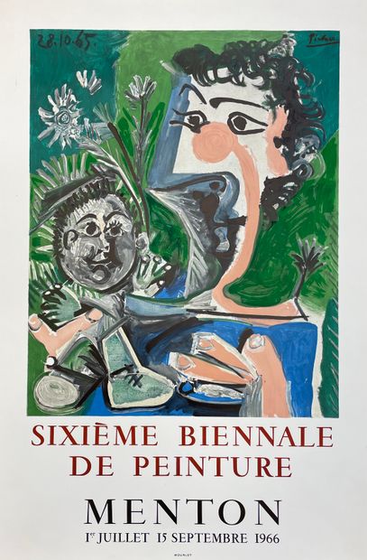 PICASSO (d'après Pablo). "Sixième biennale de peinture, Menton" (1966). Affiche lithographique...