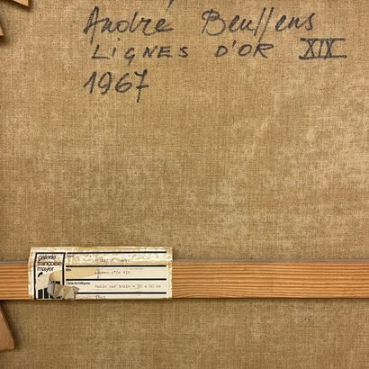 BEULLENS (André). "金线十九"（1967年）。布面油画，背面有标题、日期和签名，装在黑色木框中。框架尺寸：61 x 61厘米；主题：60 x 60厘米。收集Jean...