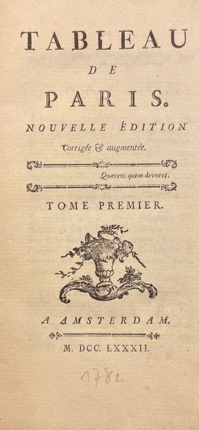 null [MERCIER（Louis-Sébastien）。巴黎的桌子。新版[第2-4卷：原版添加]，经更正和扩大。阿姆斯特丹，1782年，4卷12开本，19世纪半黑布，XVI-399-1...