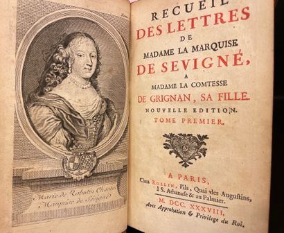 null SÉVIGNÉ（德夫人）。塞维涅侯爵夫人给她的女儿格里尼昂伯爵夫人的信件集。新版。巴黎，Rollin fils，1738年，6卷12册，肖像（Marquise...