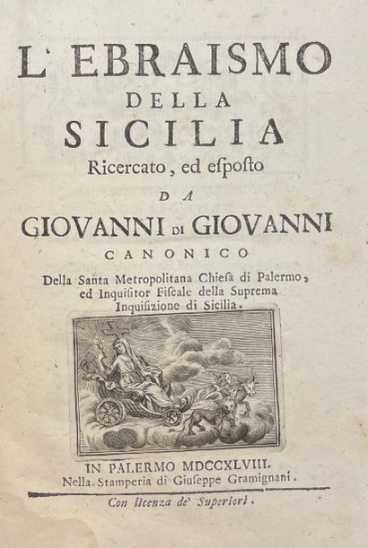 null DI GIOVANNI (Giovanni). L’Ebraismo della Sicilia. Palermo, Giuseppe Gramignani,...