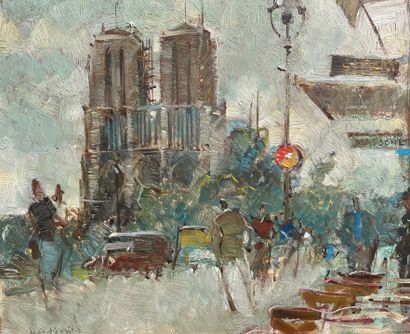 MASSONET (Armand). 
"Notre Dame". Oil on canvas, signed on the lower right corner,...