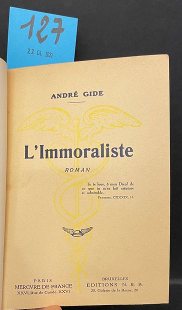 null 
GIDE (André). L'Immoraliste. P., Mercure de France ; Brux., NRB, (1942), in-12...