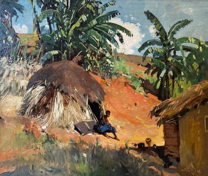 null MARQUES (Guilherme). "Femme africaine assise devant sa hutte" (ca 1940-50)....