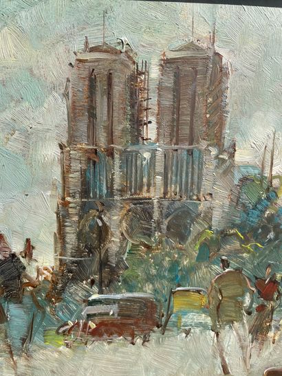 MASSONET (Armand). 
"Notre Dame". Oil on canvas, signed on the lower right corner,...