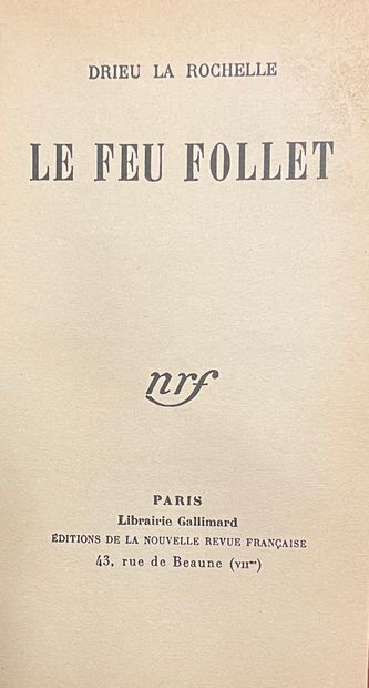 DRIEU LA ROCHELLE (Pierre). Le Feu follet. P., Gallimard, 1931, in-12, demi-percaline...