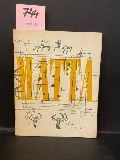 null 马塔-布莱顿（安德烈）。关于马塔的初步介绍。1947年在René Drouin举办的马塔展览的目录。文本由安德烈-布勒东撰写，并配有马塔的复制品。中央的三联画是马塔的原始石版画（萨巴蒂尔，12之二）。P.,...