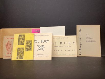 BURY.- 与波尔-伯里有关的8份罕见的简讯重聚：1.波尔-伯里。为他1949年1月22日至2月3日在La Louvière的Maison des Loisirs举办的个人展览制作的罕见的公告传单。皮埃尔-德西泽的文字...