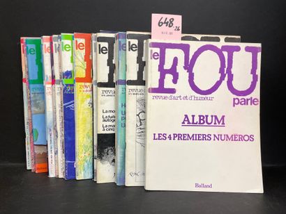 null 全集 - "Le Fou Parle"。艺术和幽默的杂志。P.，1977-1984年，26卷。4°，订本（平装本第1卷）。从第1/4期（Balland重印1卷中的第1/4期）到第29/30期和最后一期的全集。这本艺术和文学期刊的罕见收藏，具有自由的思想和挑衅性的幽默，配有漫画、图片组合、素描、绘画复制品。由Folon,...