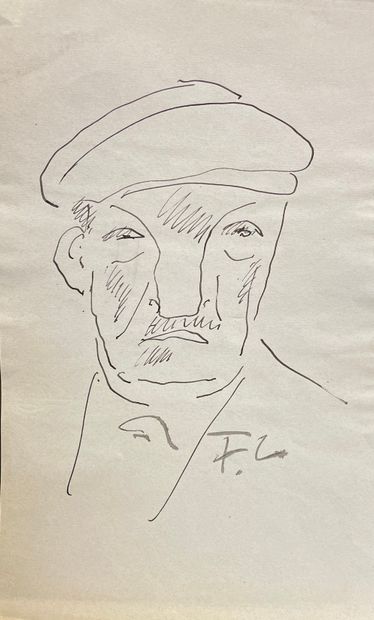 LÉGER (Fernand). "Autoportrait" (1949). Encre de Chine sur papier filigrané teinté,...