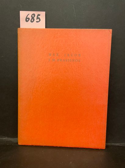JACOB (Max). 无间道的十字架。附有J.M. Prassinos的绘画作品。P.，GLM，"Repères"，1936年，小4°小册子，单页，红色封面填充。(封面上有非常轻微的放电）。第一版。诺曼底着色牛皮纸上的1/70编号本，唯一的大纸，由出版商签名。标有H.C.注释的副本："de...