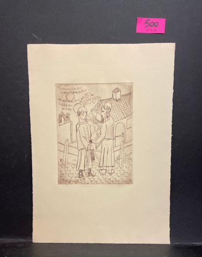 TYTGAT (Edgard). "Tales - The Crippled Chicken" (1935). Drypoint. Size of the support:...