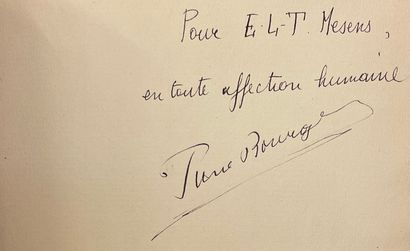 BOURGEOIS (Pierre). 80首抒情的作品。介绍：莱昂-切诺伊。Brux, L'Equerre, 1923, 8°, 219 p., br.第一版。由卡雷尔-梅斯设计的排版装饰品。复印件充实了给E.L.T.的一封信。梅森斯。不错的副本。/IDEM。给你的罗曼提斯。皮埃尔-弗洛盖的《利诺斯》。Brux,...