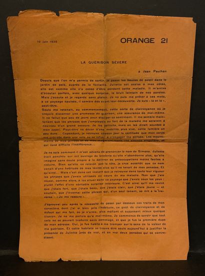 "Correspondance". 橙色21。La Guérison sévère.编辑：C. Goemans, M. Lecomte, P. Nougé。4张32.5...