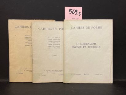 null "Cahiers de Poésie". N° 1, 2 et 4/5. P., René Debresse, 1942-1943, 3 fasc. grand...