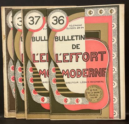 "Bulletin de l'effort moderne". 第36、37、38和39号。Léonce Rosenberg编辑的评论。P.，1927年6月-11月，4册，8°，装订，部分未剪。封面上有乔治-瓦尔米的石版画插图。乔治-布拉克、乔治-德-基里科、胡安-格里斯、奥古斯特-埃尔宾、费尔南-莱热、弗朗西斯-皮卡比亚、巴勃罗-毕加索等的铜版纸复制品。"Le...