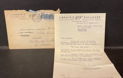 null BOURDOUXHE - QUENEAU (Raymond)，1948年3月25日在NRF信笺上打字并签名的12号信，致Madeleine Bourdouxe...
