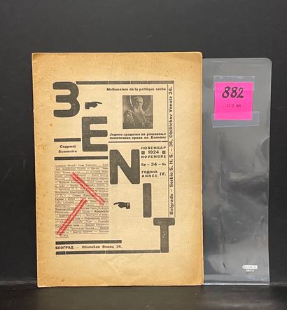 null "泽尼特"。国际杂志。导演：柳博米尔-米茨奇[Ljubomir Micic]。N° 34.贝尔格莱德，1924年11月，1册。4°，装订（封面略带褐色和斑点）。第一版。"Zenit"（天顶）是在前南斯拉夫出版的第一份前卫杂志，也是20世纪初欧洲前卫艺术最重要的出版物之一。它于1921年2月由艺术家Ljubomir...