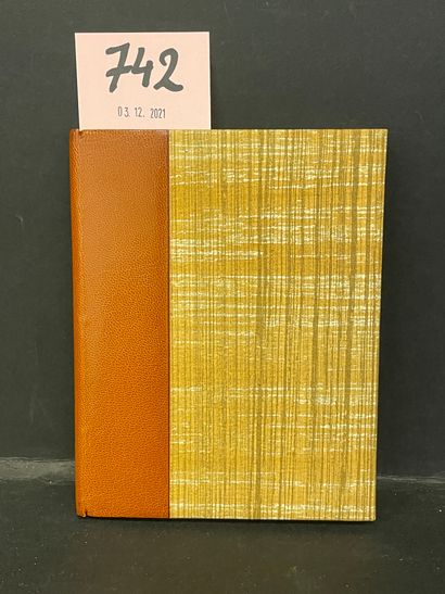 MASSOT (Pierre de). Parisys或Sans dessous de soie。附有艺术家的信-序言和照片。[P., L'Auteur], 1925年，12开本，黄褐色半铬酸盐，光滑的书脊上有镀金标题，封面有瑕疵。(装订签名为Gauché)。第一版印数为50册，并附有邮件："给爸爸妈妈/都是一样的/和/温柔的/所以至少他们拥有/不完美但完整的/皮埃尔-德/马索特/巴黎9-2-25的作品"。复印件有2份文件：一张帕里斯的照片，背面注有："Souvenir...
