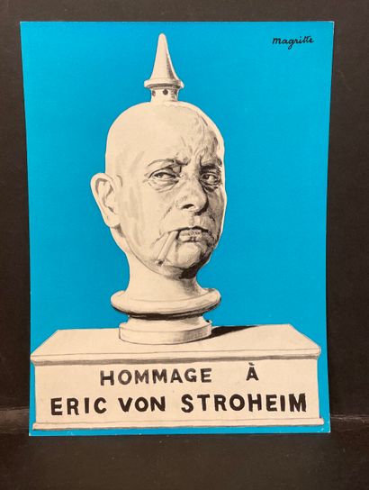 MAGRITTE.- "Hommage à Erich von Stroheim" (1957). Feuillet d'annonce pour l'Ecran...