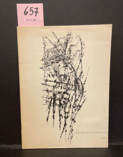 null 雅克-杰曼的4幅原始石版画 - 雅克-杰曼。1960-1961年的绘画作品。展览。P., Maeght, (1961), 8°小册子，插图封面，装订（封面略有污渍）。文字：盖-杜穆尔。第一版印数为300册，包括4幅由Mourlot...