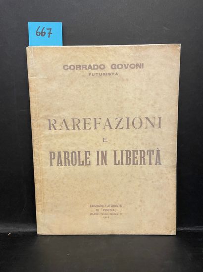 FUTURISME.- GOVONI (Corrado). Rarefazioni e parole in liberta. Milan, Edizioni futuriste...