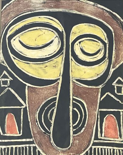 ANONYME. "African Mask". Nigerian school from the Ife region. Oil and ink on paper,...