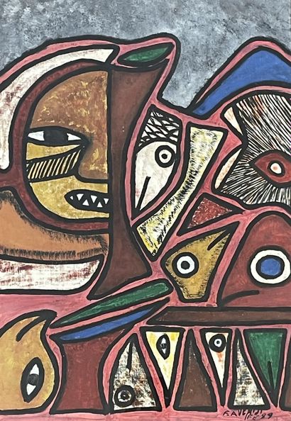 null AVENIJI (F.). "Composition" (1989). Mixed media on paper, dated and signed on...