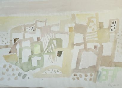 null BARGHEER（爱德华）。"南方风景"（1965）。纸上水彩画，右下角有日期和签名，装在垫子和白色木框下。框架尺寸：55.5 x 73厘米；主题：42...