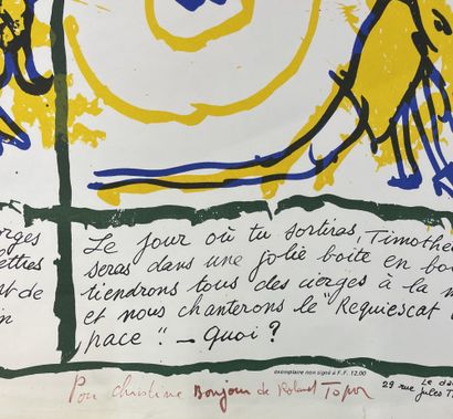 ALECHINSKY (Pierre). 海报（1982）。绘制在醋酸纤维板上的绝缘画，附有皮埃尔-阿勒钦斯基的手稿传真，用胶印机印刷。为《Derrière le...