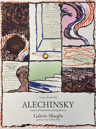 ALECHINSKY (Pierre). 海报（1980年）。列日的当代艺术收藏（列日的Boverie公园博物馆）。绘制在醋酸纤维板上的绝缘画，在胶印机上印刷。继电器标签在下部。P.,...