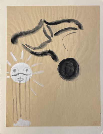 ALQUIN (Nicolas). Untitled (1981). Wash on fine paper, pasted on cardboard. Size...
